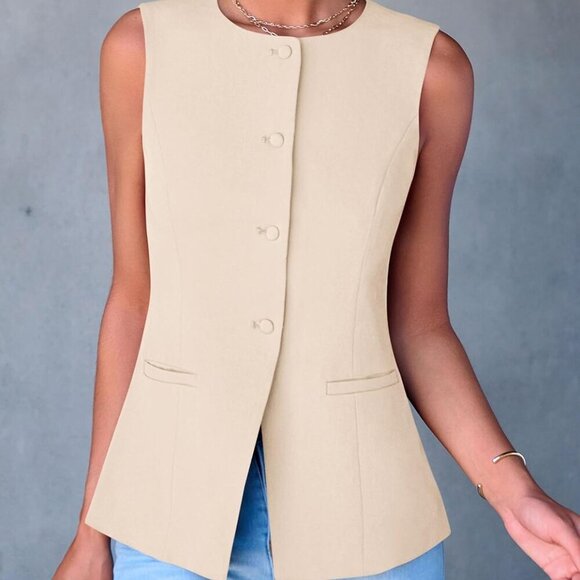 Women's Suit Vest Tops 2025 Summer Dressy Casual Business Button Sleeveless Tren - Picture 8 of 8